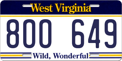 WV license plate 8OO649