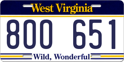 WV license plate 8OO651