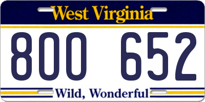 WV license plate 8OO652