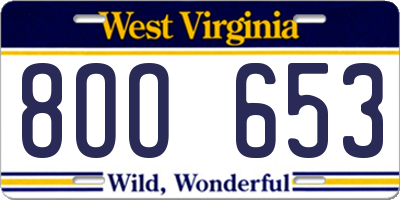 WV license plate 8OO653