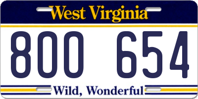 WV license plate 8OO654