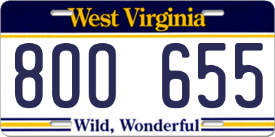 WV license plate 8OO655
