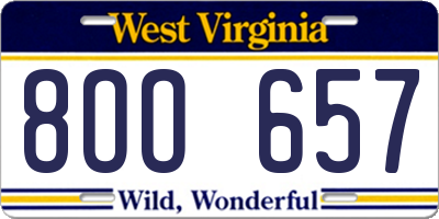 WV license plate 8OO657