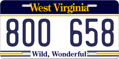 WV license plate 8OO658