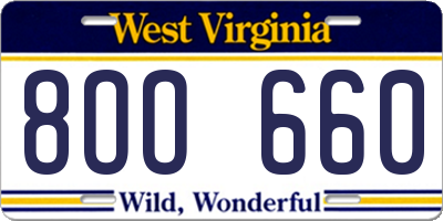 WV license plate 8OO660