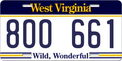 WV license plate 8OO661