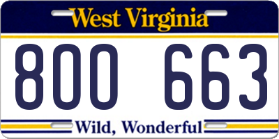WV license plate 8OO663
