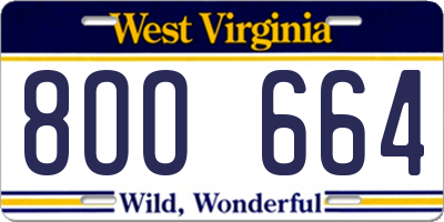 WV license plate 8OO664