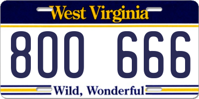 WV license plate 8OO666