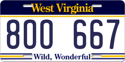 WV license plate 8OO667