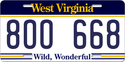 WV license plate 8OO668