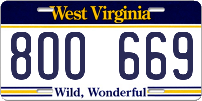 WV license plate 8OO669