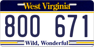 WV license plate 8OO671