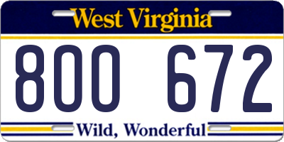 WV license plate 8OO672