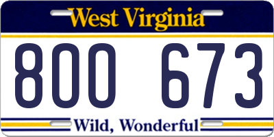 WV license plate 8OO673