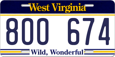 WV license plate 8OO674