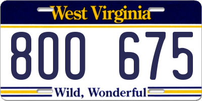 WV license plate 8OO675