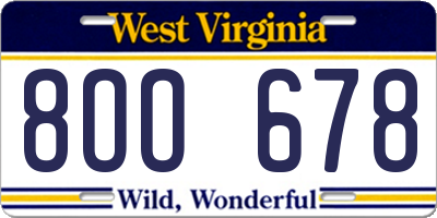 WV license plate 8OO678