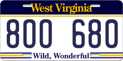 WV license plate 8OO680
