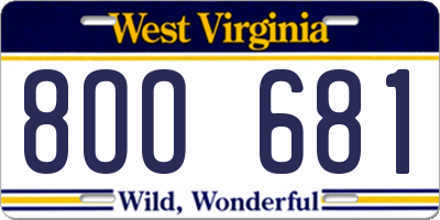 WV license plate 8OO681