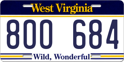 WV license plate 8OO684