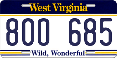 WV license plate 8OO685