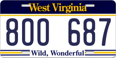 WV license plate 8OO687