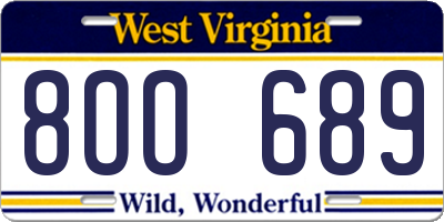 WV license plate 8OO689