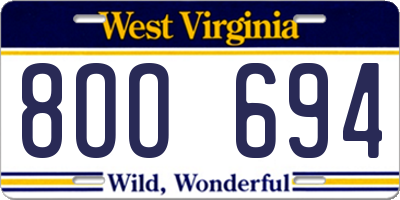 WV license plate 8OO694