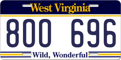 WV license plate 8OO696