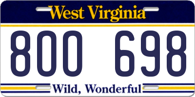 WV license plate 8OO698