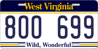 WV license plate 8OO699