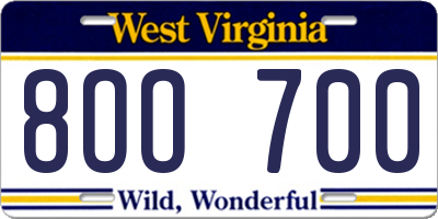 WV license plate 8OO700