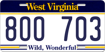 WV license plate 8OO703