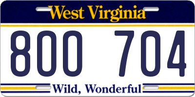 WV license plate 8OO704