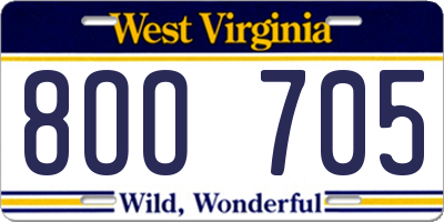 WV license plate 8OO705