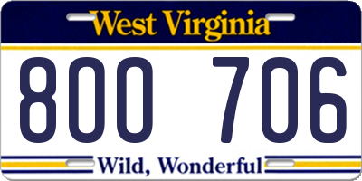 WV license plate 8OO706