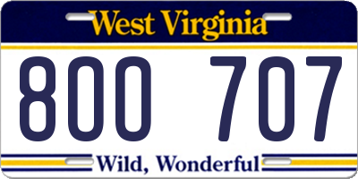 WV license plate 8OO707