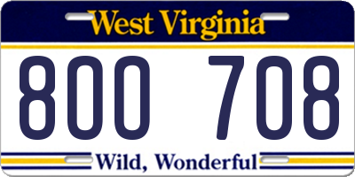 WV license plate 8OO708