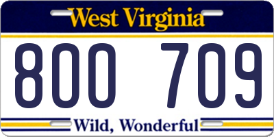 WV license plate 8OO709