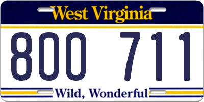 WV license plate 8OO711