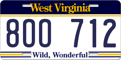 WV license plate 8OO712