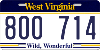 WV license plate 8OO714