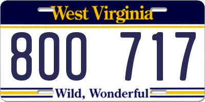 WV license plate 8OO717