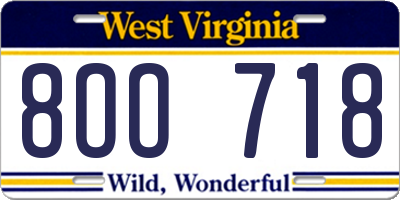WV license plate 8OO718