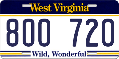 WV license plate 8OO720