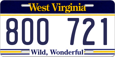WV license plate 8OO721