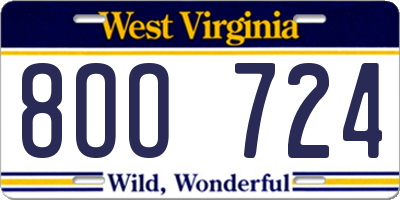 WV license plate 8OO724