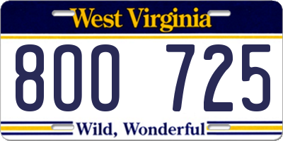 WV license plate 8OO725