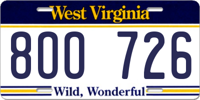 WV license plate 8OO726